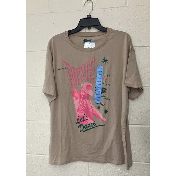DAVID BOWIE Size L Tan Let's Dance Graphic T-Shirt Rock Music Tee Concert - Picture 1 of 6